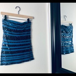 Express Blue Sequin Tube Top XS